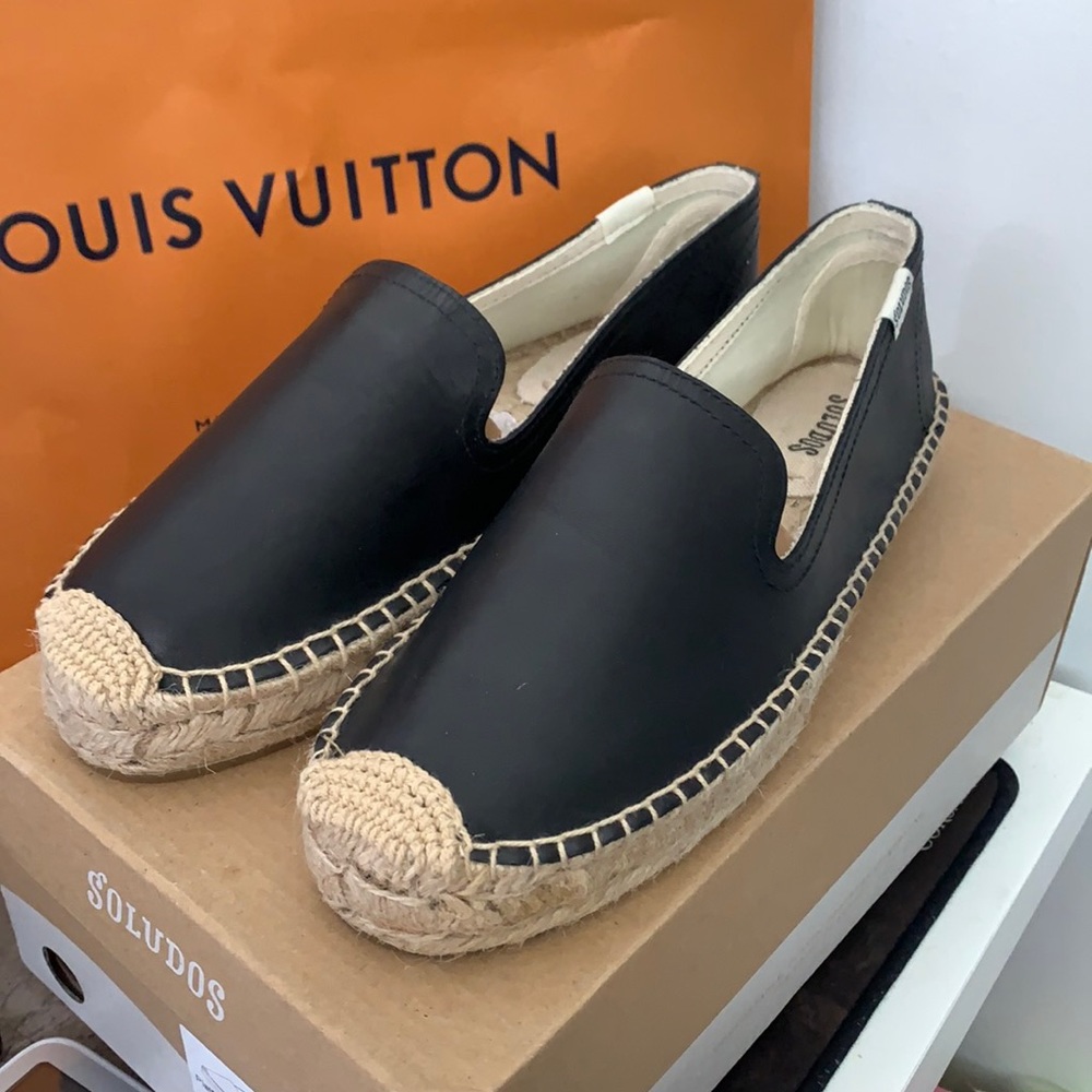 Soludos Leather Platform Smoking Slipper - Black